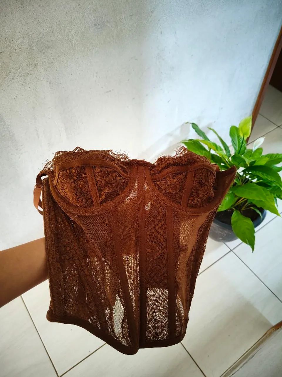 Corset Rendado - Castanho - Foto 4