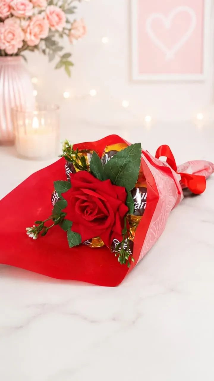Kit Presente Dia dos Namorados Buquê de Rosas Vermelhas Chocolates - Foto 2
