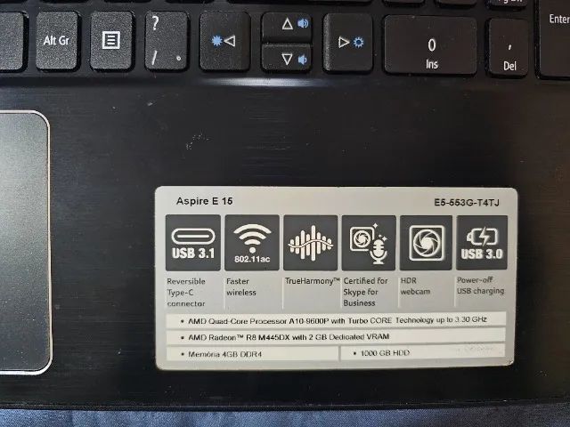 Vendo notebook Acer Aspire E 15, modelo E5-553G-T4TJ, com defeito e sem funcionamento - Foto 2