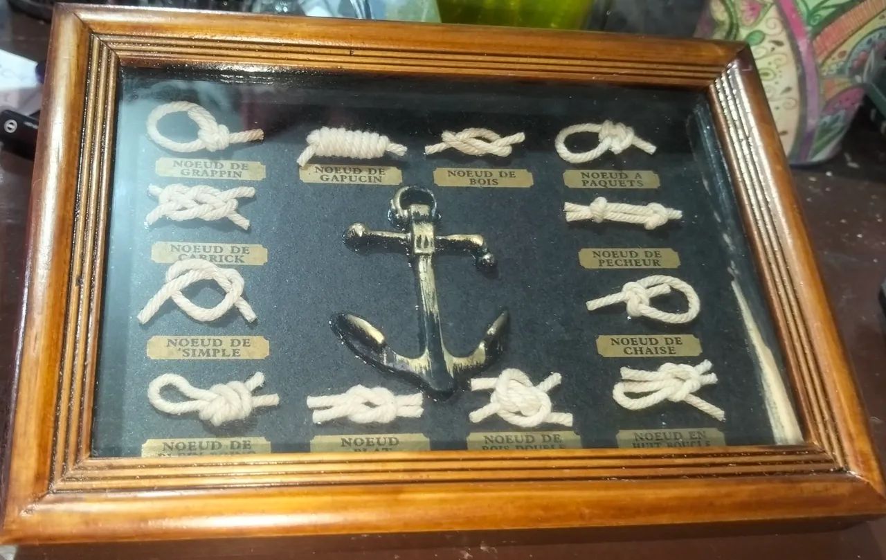 Quadro Náutico Antigo Miniatura de Nós e Âncora Colecionável