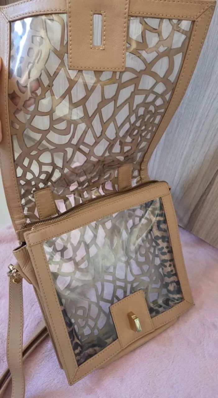 bolsa couro transversal carmen steffens bege original - Foto 2