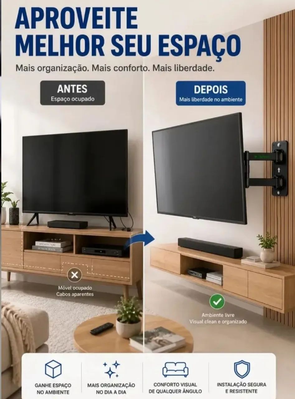 Suporte pra tv tri articulado de 14 a 55 polegadas completo com parafusos - Foto 2