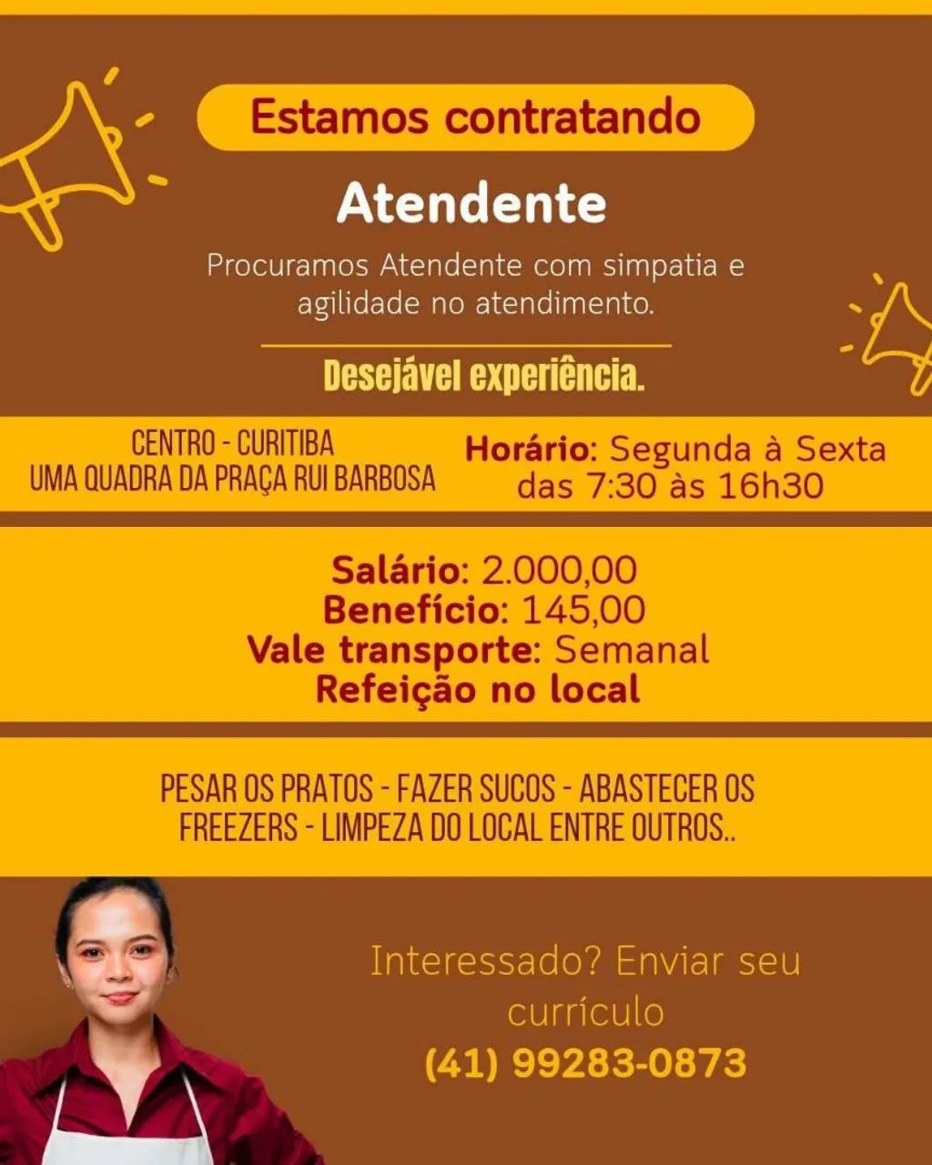 Vaga para Restaurante 