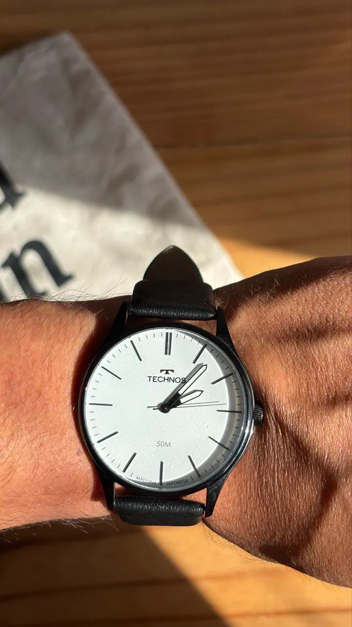 Relógio Technos Masculino Preto, Mostrador Branco, 50m - Foto 3