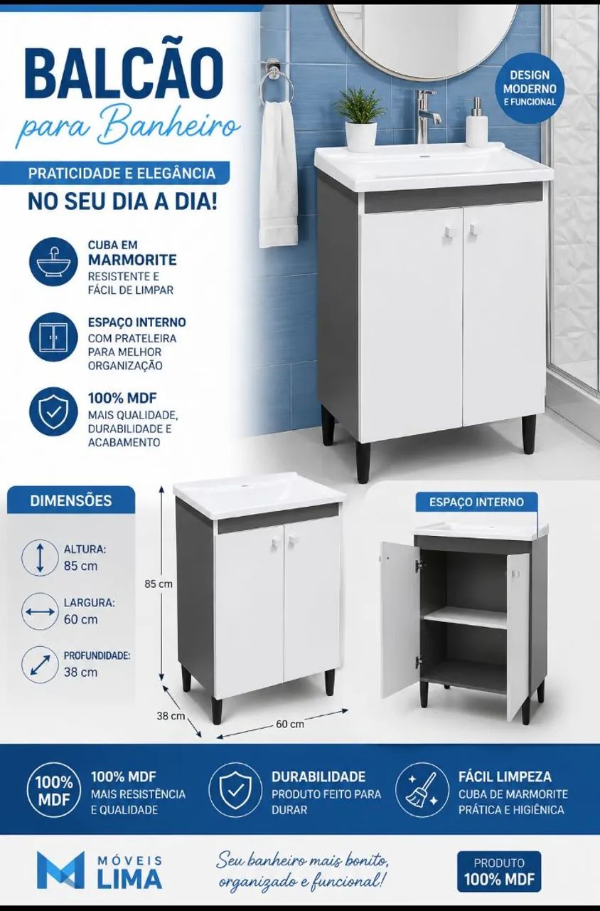 Balcão para banheiro com Cuba 