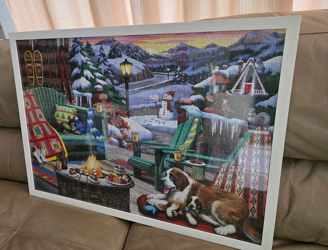 Quadro de quebra cabeça emoldurado com vidro novo. 