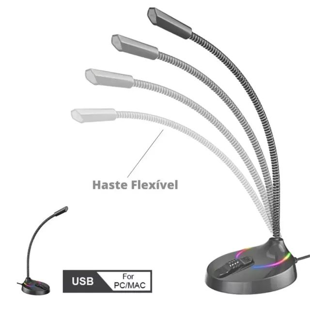 Microfone Gamer USB com Led RGB Profissional Pc e Notebook - Foto 5