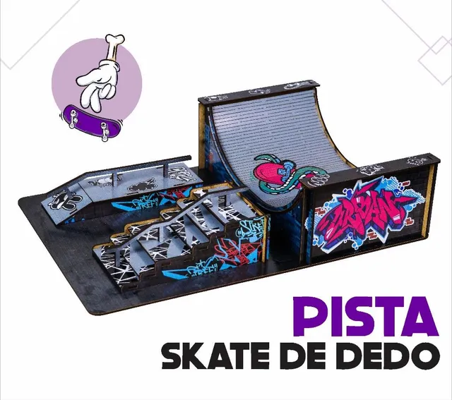 Kit Pista Skate de Dedo Skate Park Rampa Half + 1 Skatinho