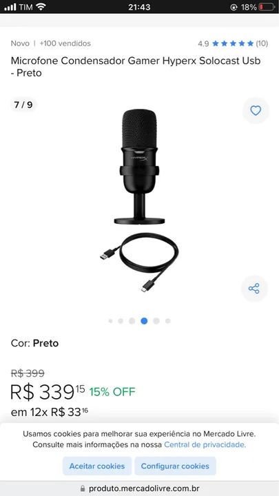 Microfone profissional gamer Hiperx USB - Foto 3