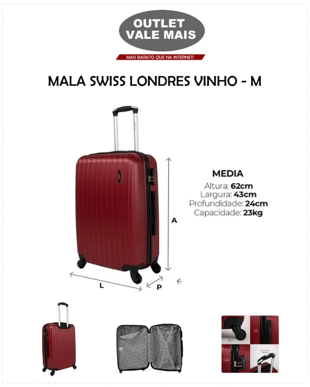 Mala Swiss Londres Vinho 'M' - PRODUTO NOVO!