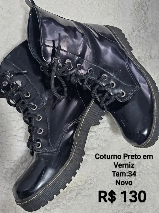 Coturno Preto Verniz - Tamanho 34