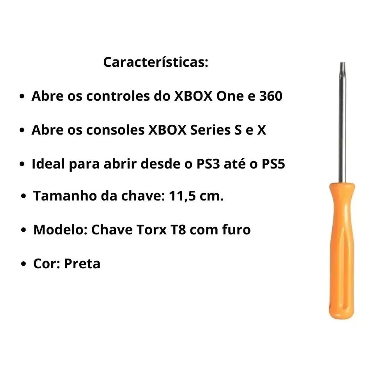 Chave Torx T8 para abrir consoles Xbox e Playstation