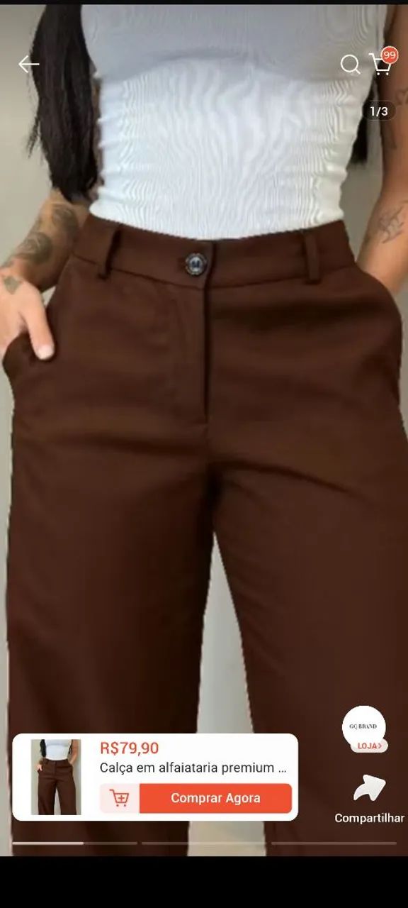 Calça alfaiataria feminina marrom café.