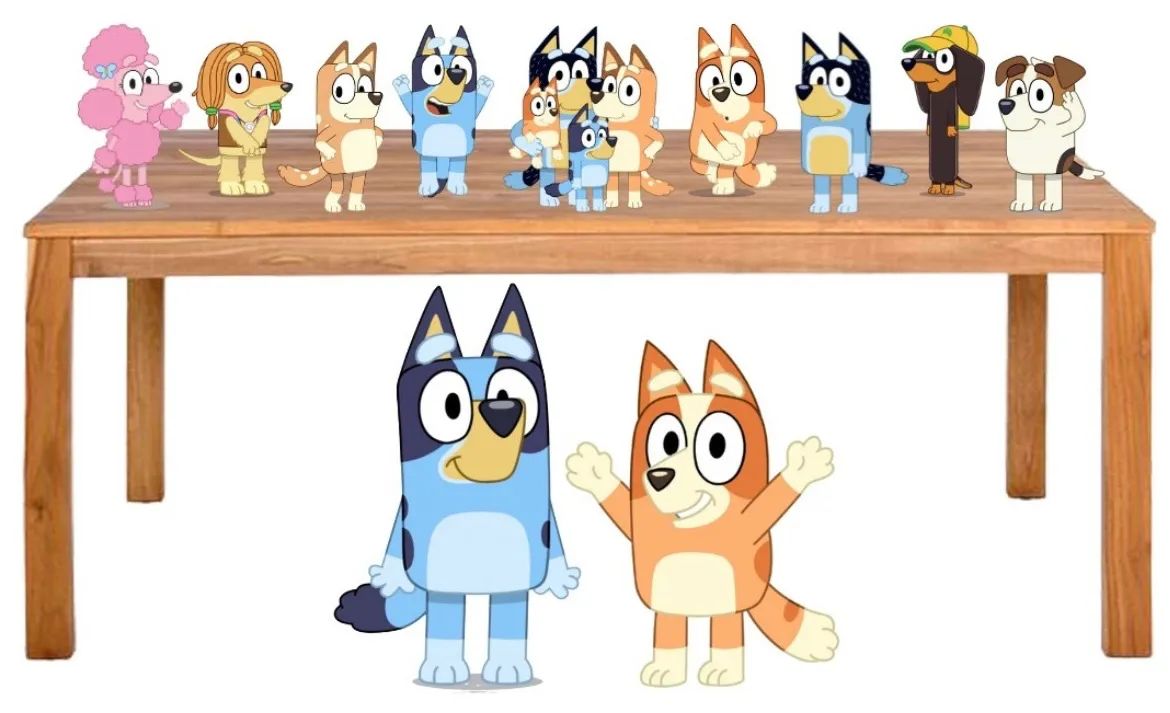 Decoração festa Bluey e Bingo - display mdf e topper de docinho 
