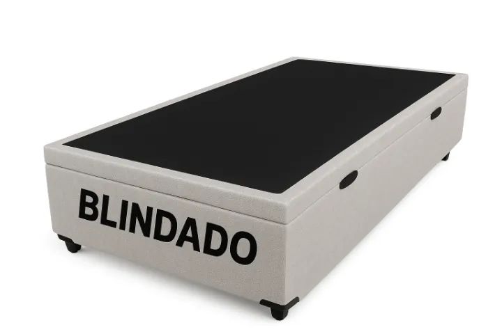 Cama Box Baú Solteiro Blindado Linhão Bege com pistão a gás