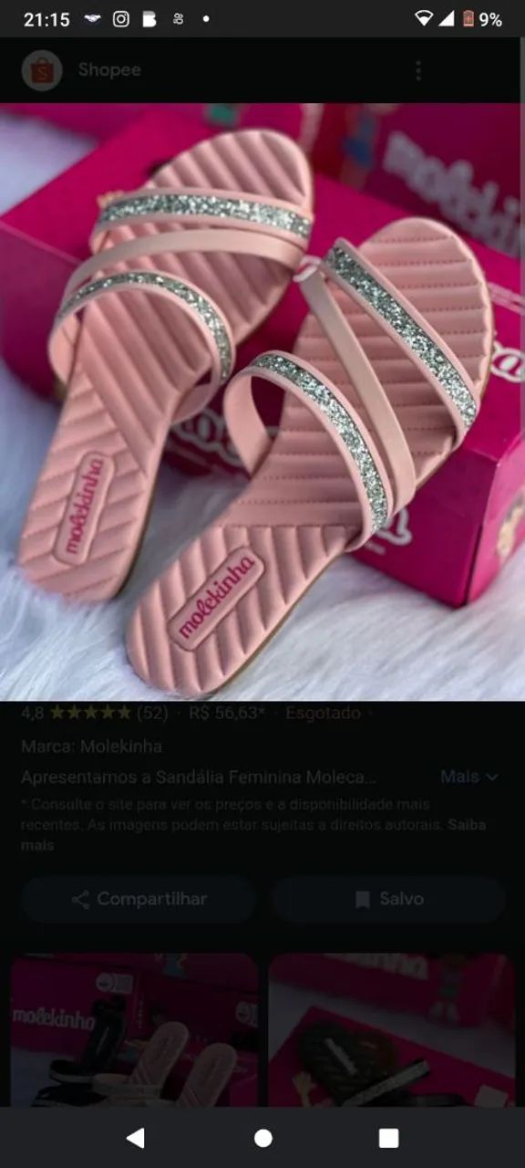 Sandália Molekinha Feminina - Tamanho 33