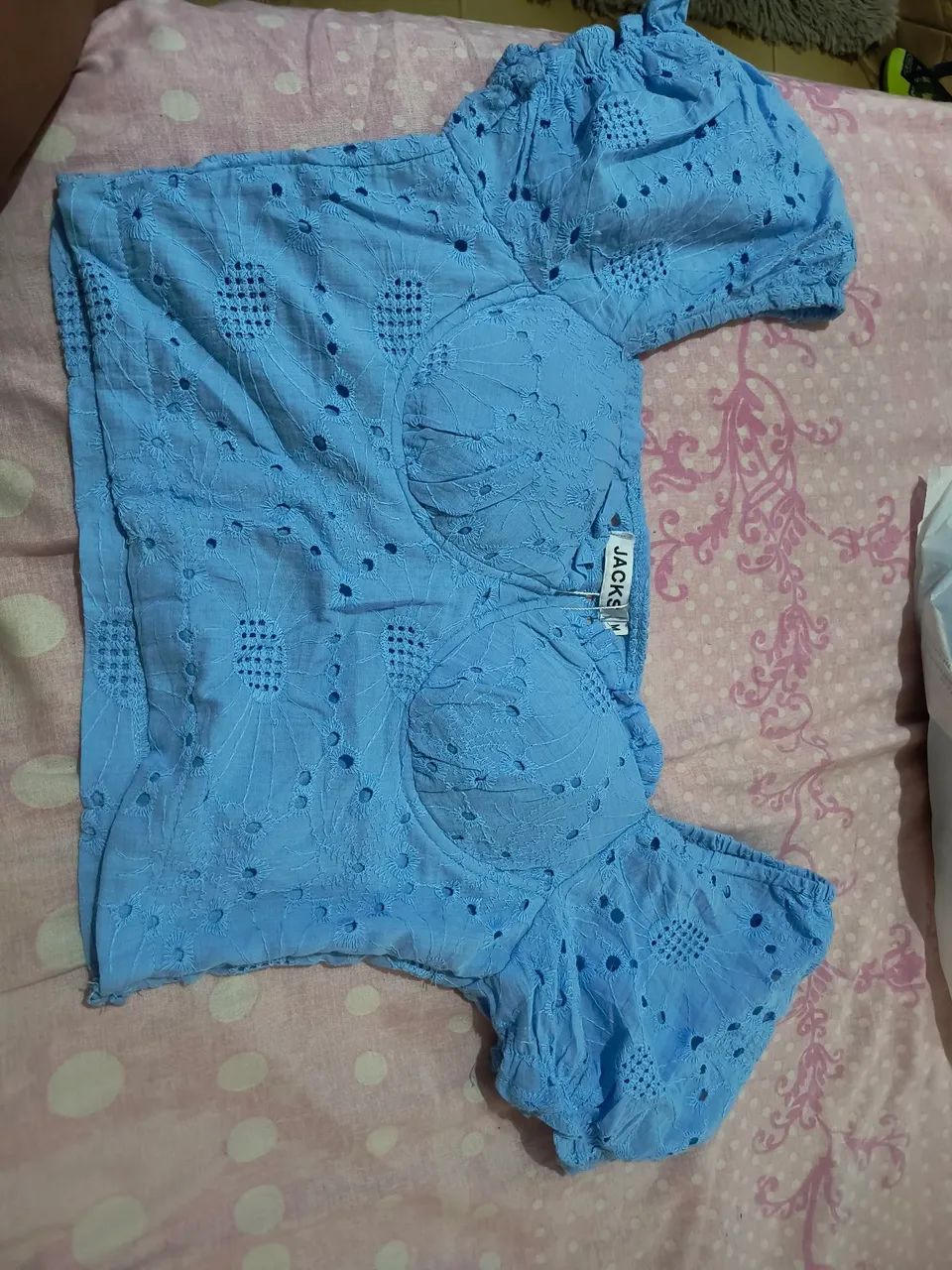 Blusa de renda azul feminina