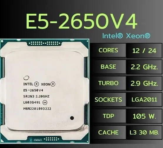 Processador Xeon E5-2650V4 2,2 GHz/ 12 núcleos/ 24 Threads.