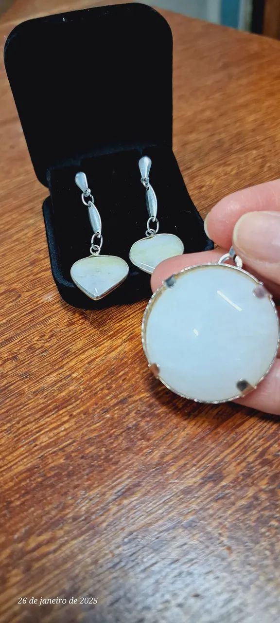 Pingente + brincos quartzo branco natural - Foto 3