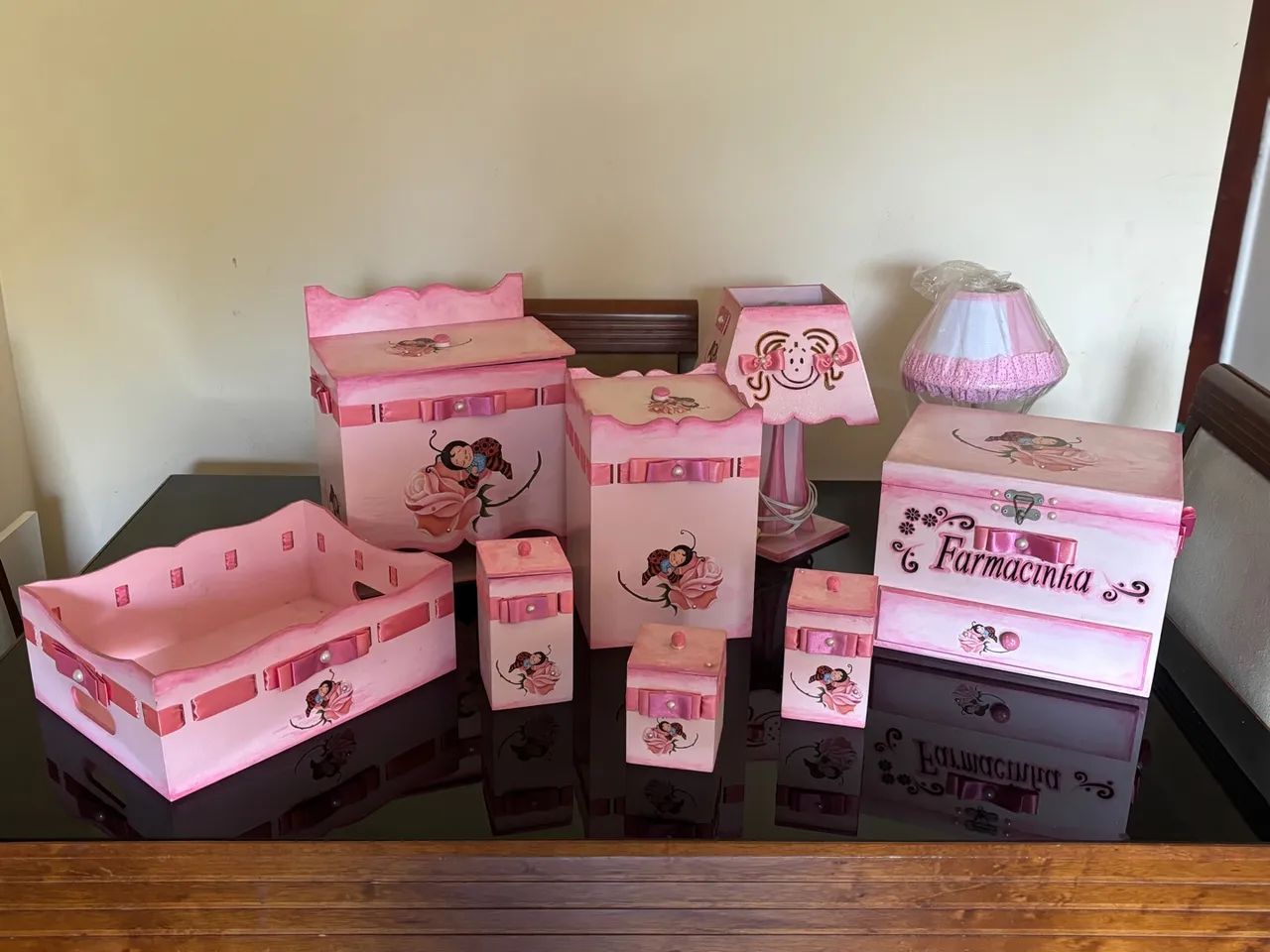 Kit artesanato decoração - potes e bandeja cor rosa - Foto 2