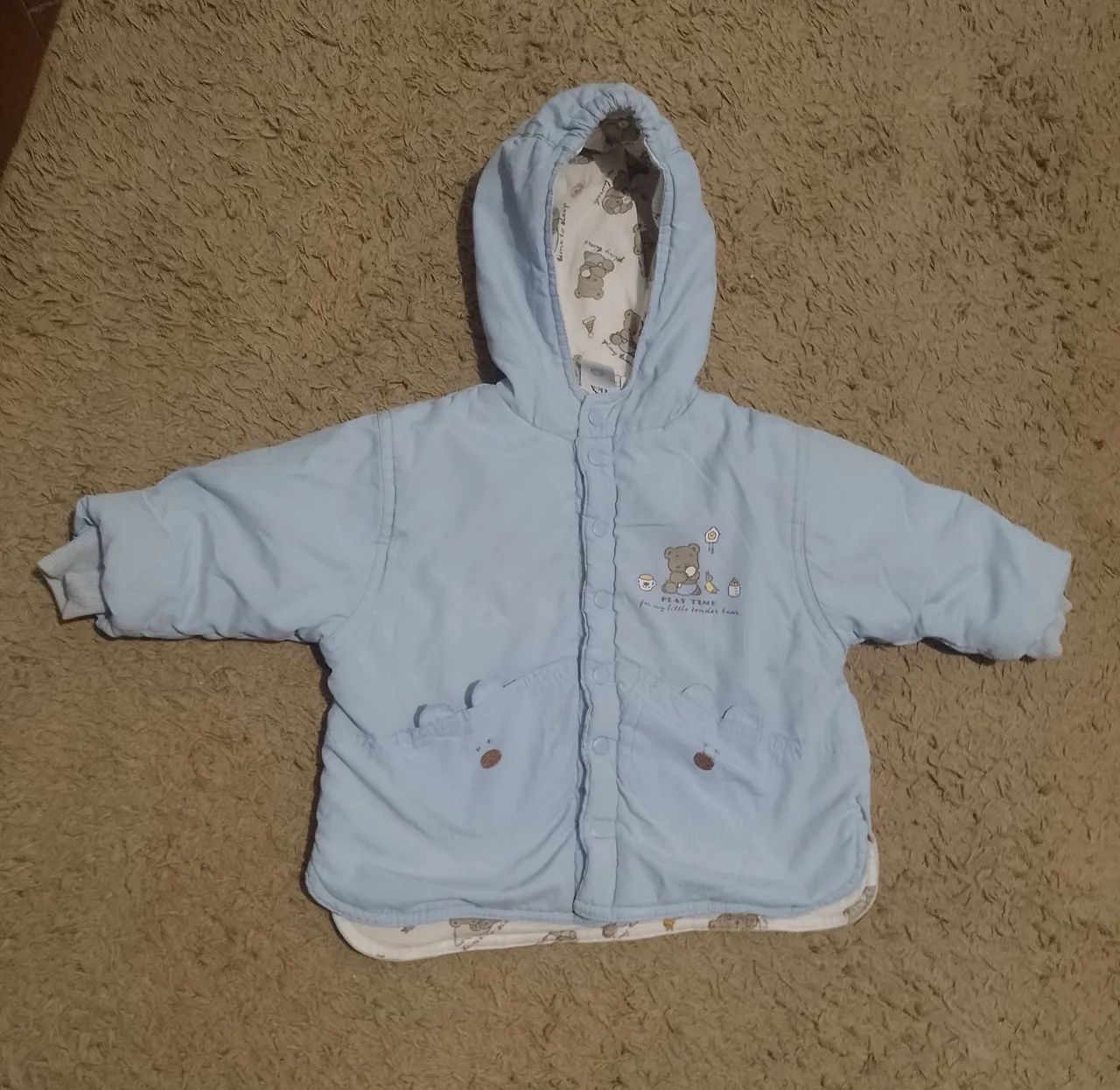 Casaco de bebê forrado Baby Club - azul com capuz Tamanho 6/8 meses 