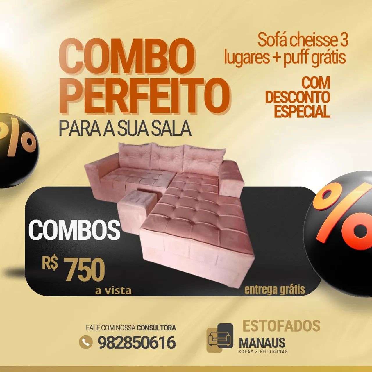 Combo Perfeito de Sofá Cheisse 3 Lugares + Puff Grátis - Foto 4
