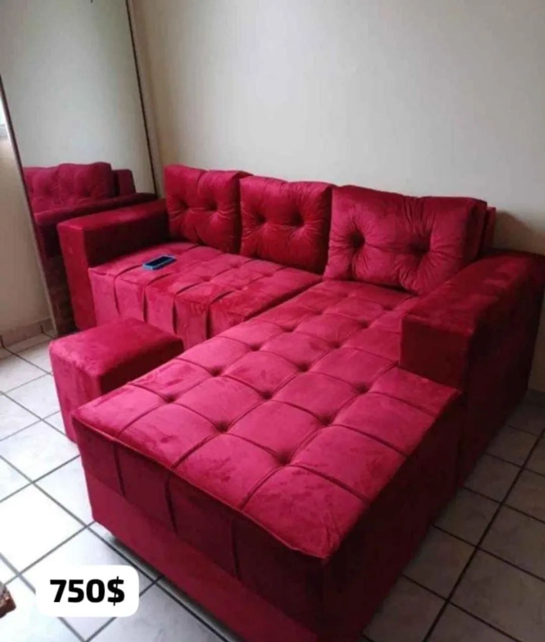 Sofá cheyse de 3 lugares modular em tecido suede - Foto 4