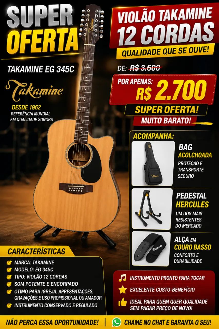 SUPER OFERTA - VIOLÃO TAKAMINE 12 CORDAS 