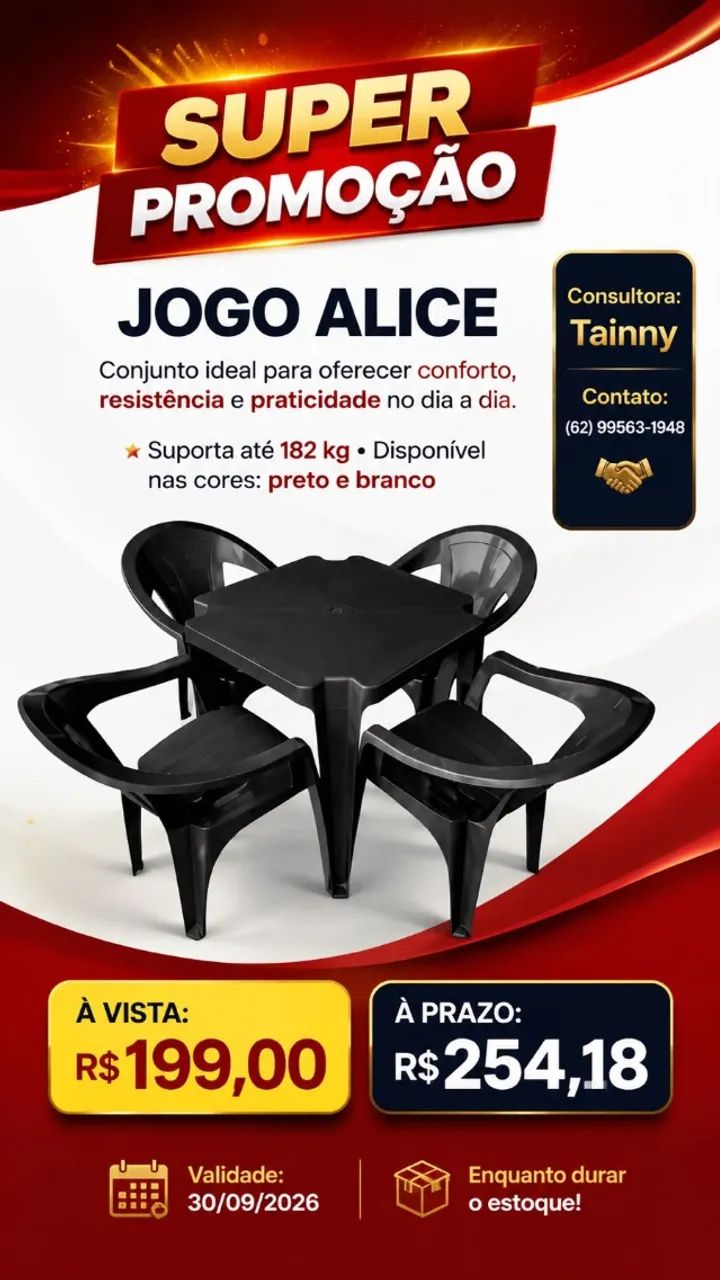 JOGO ALICE - MESA + 4 CADEIRAS | SUPER PROMOÇÃO ?
