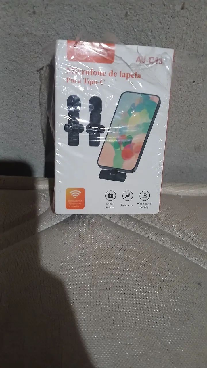 Microfone de lapela sem fio, dois Microfone e um adaptador tipo C