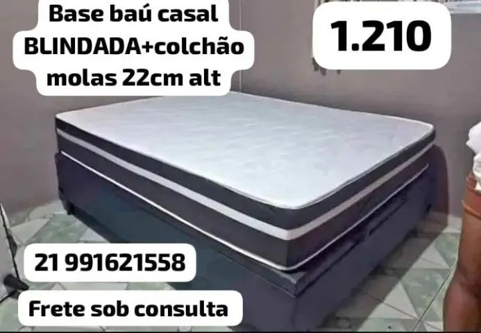 BASE BÁU BLINDADA REFORÇADA + COLCHÃO MOLAS ENSACADAS E ESPUMA D28 ENTREGA ATÉ 24HS