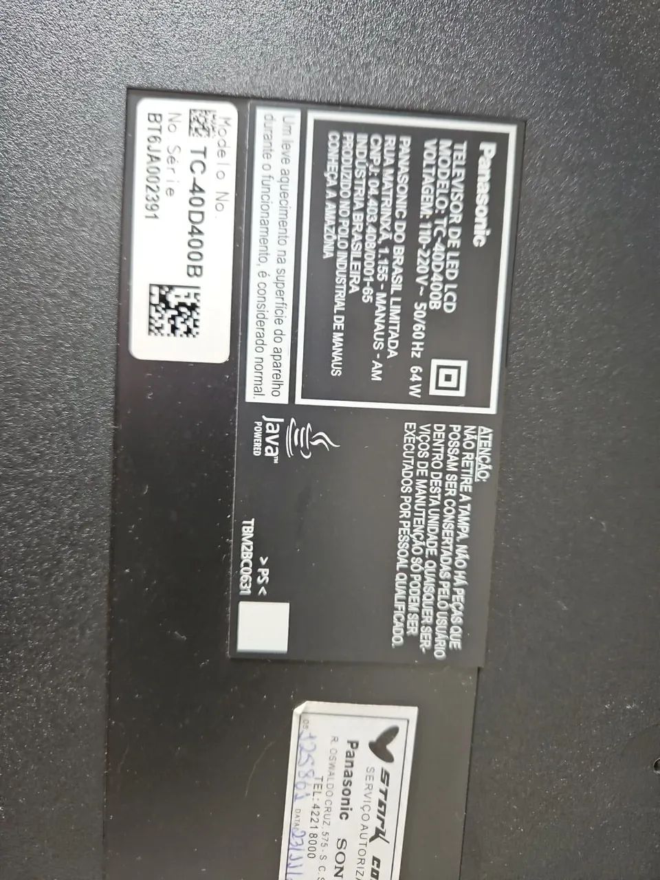 TV Panasonic tela quebrada TC-40D400B