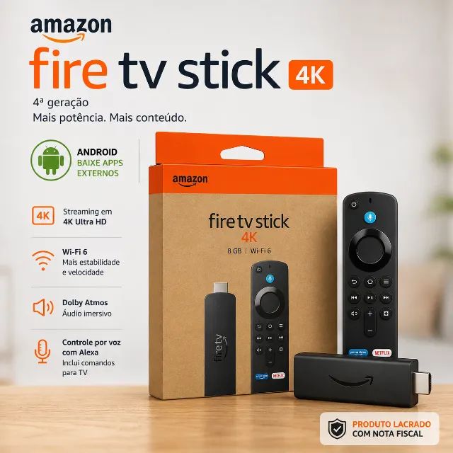 Fire TV Stick 4K Fire OS Android Amazon 8GB WIFI 6 Lacrado