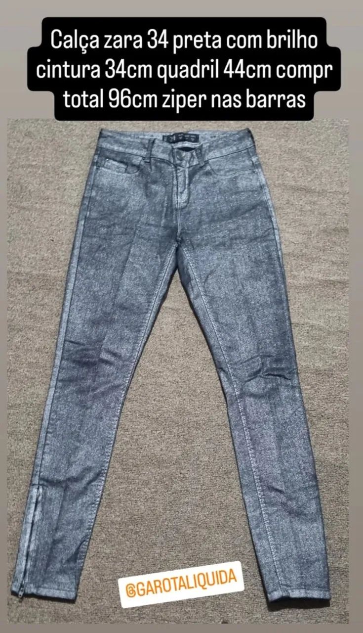 Calça zara 34 preta com brilho