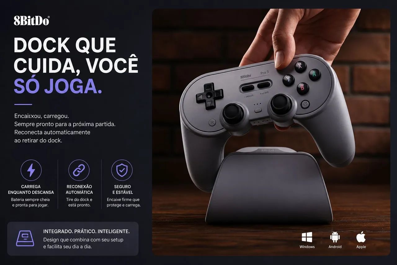 Controle 8BitDo Pro 3 Bluetooth Dock Nintendo Switch PC Steam - Foto 2