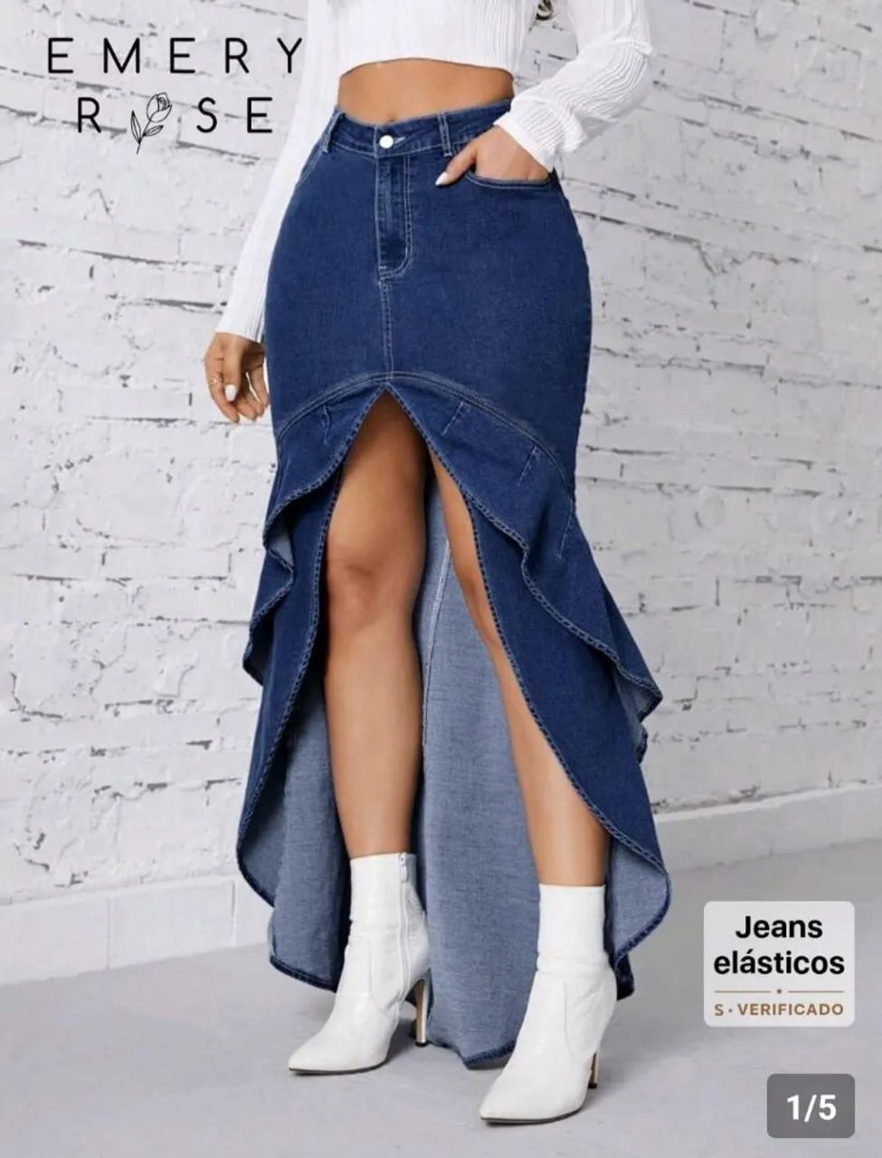 Saia jeans com elastano
