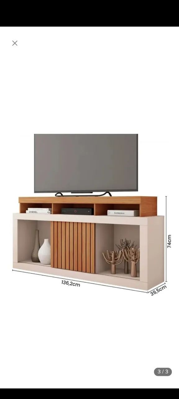 Rack Para Tv Até 55 Polegadas Dragon 1 Porta Ripada Mel/off - Foto 3