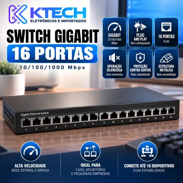 Switch de Rede Gigabit 16 Portas