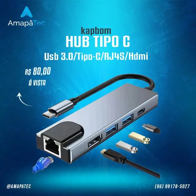 Hub Usb-c 5 Portas USB HDMI RJ45