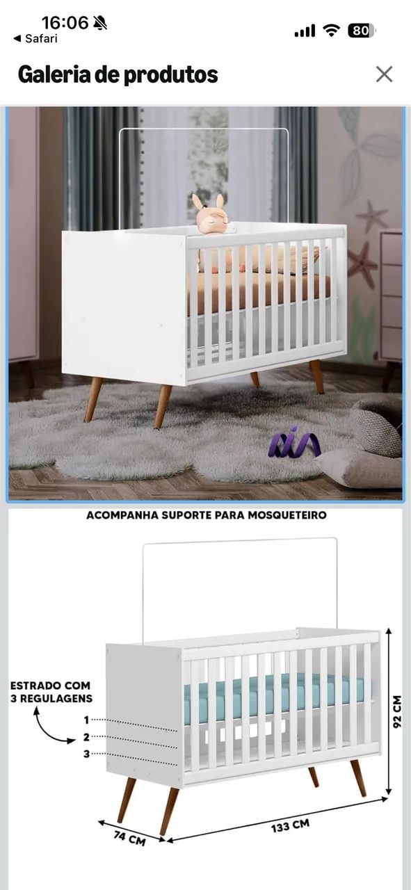 Berço que vira Mini Cama Bartira  - Foto 3