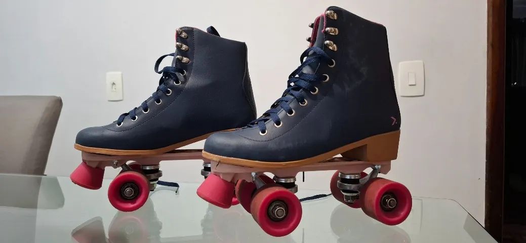 Patins Quad Oxer Retro 4 Rodas Numero 37 - Azul e Rosa - Foto 3