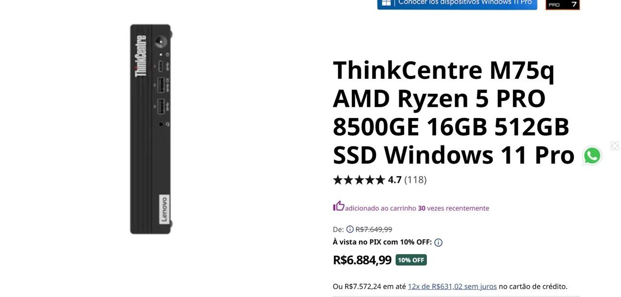 ThinkCentre M75q AMD Ryzen 5 PRO 16GB 512GB - Foto 2