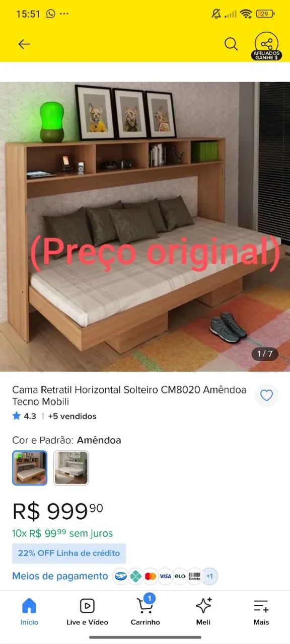 Cama Retratil Horizontal Solteiro Amêndoa (obs: da para retirar montada) - Foto 3