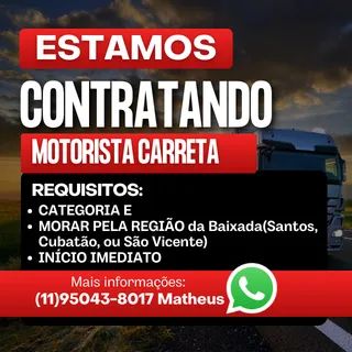 VAGA PARA MOTORISTA CATEGORIA E IMPORTAÇÃO/EXPORTAÇÃO