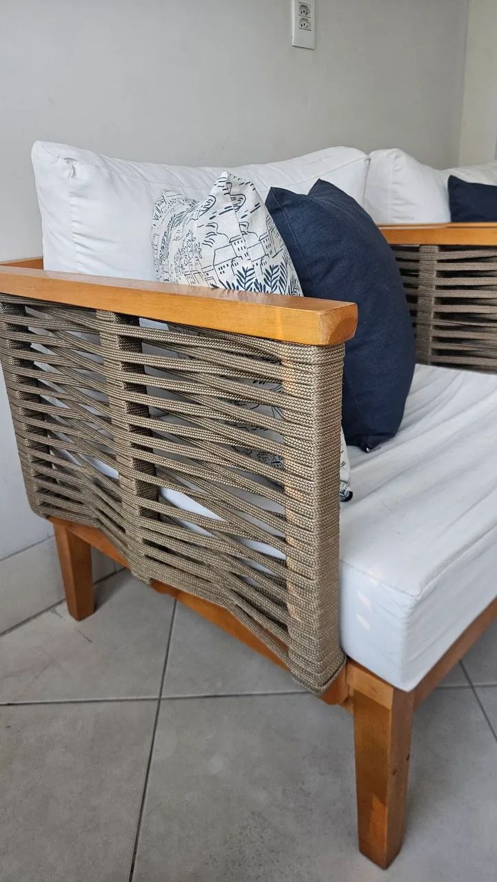 Móveis corda náutica - sofá, poltronas, mesa de centro e almofadas - Foto 4