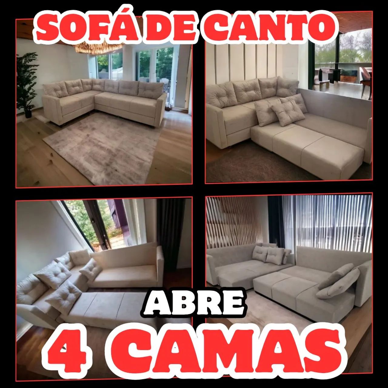 SOFÁ DE CANTO GRANDE, se Transforma 4 CAMAS!