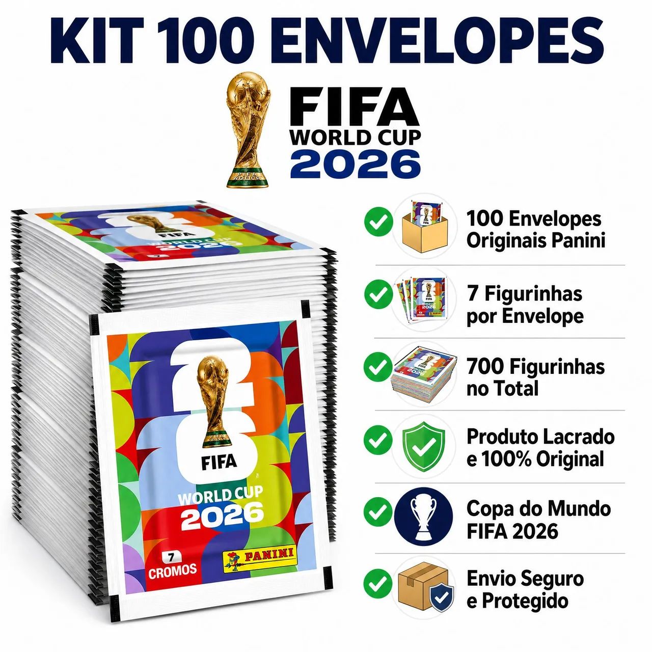 Kit 100 Envelopes figurinhas Copa do Mundo 2026 Original - Foto 5