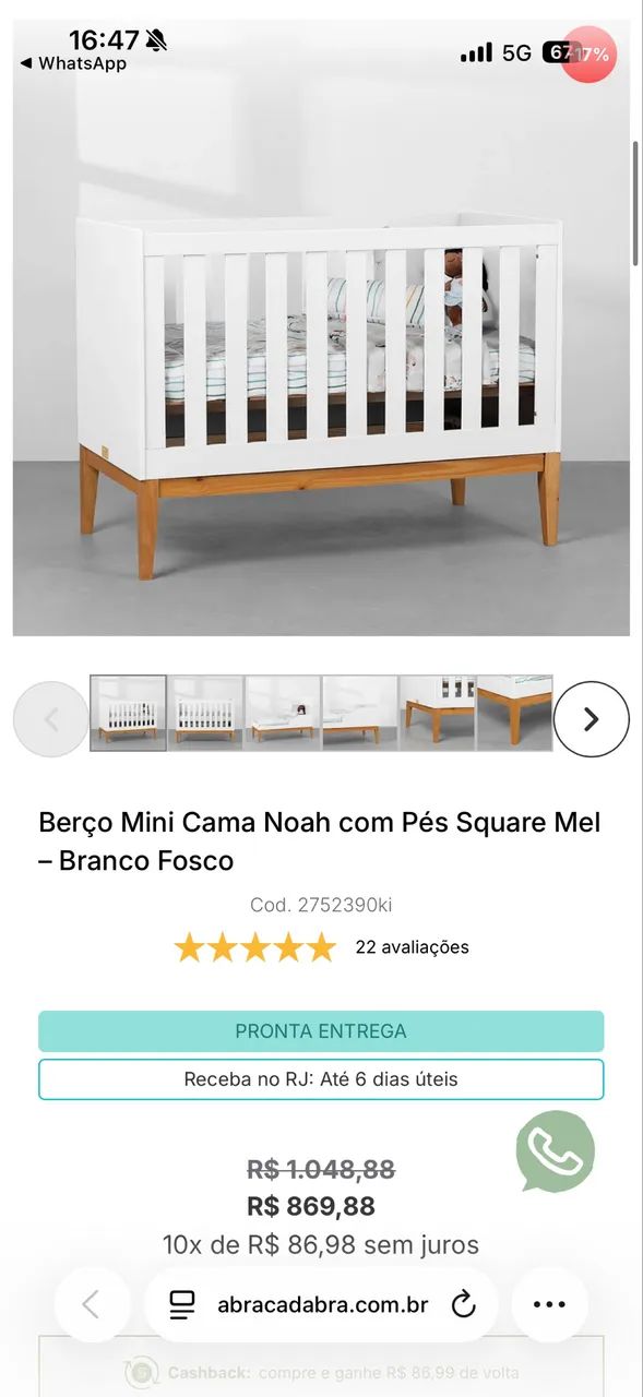 Berço Mini Cama Noah com Pés Square Mel - Foto 5