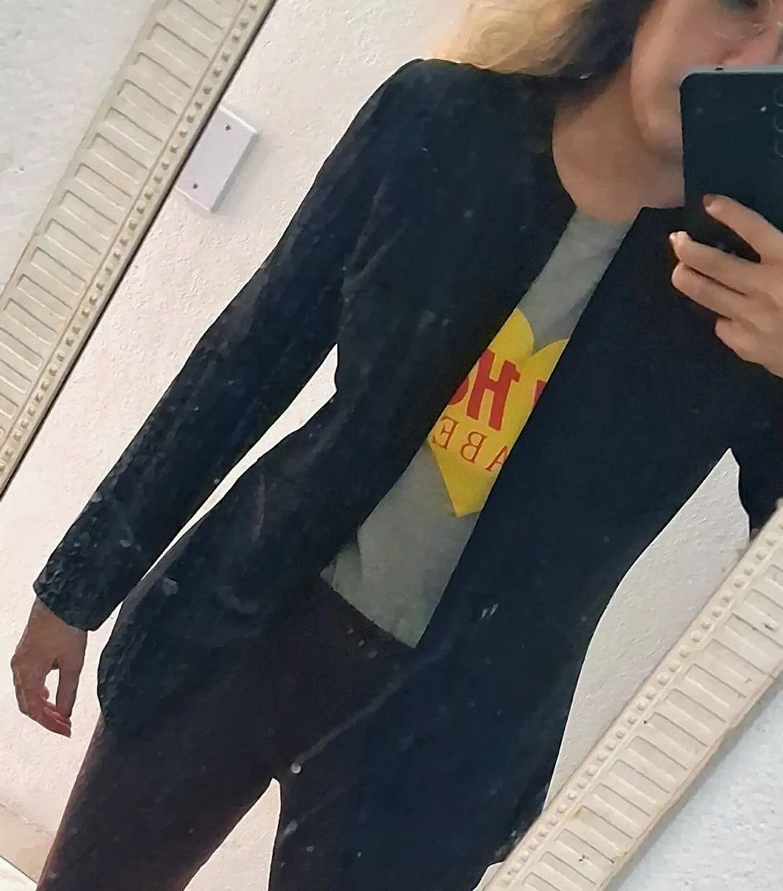 Blazer preto alongado elastano acinturado 38 p  - Foto 2