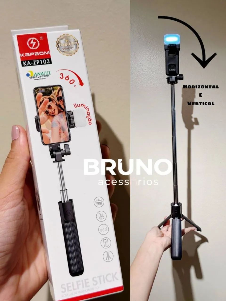 Bastão de selfie tripé com led e controle  - Foto 2